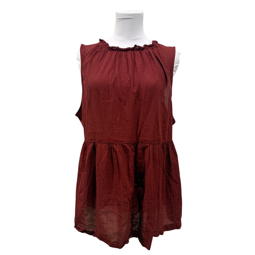 Rust Orange Boho Gauze Babydoll Tunic Top Cottagecore Peasant Oversized XL